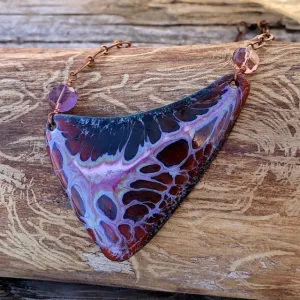 Triangular copper enamel pendant necklace on copper chain
