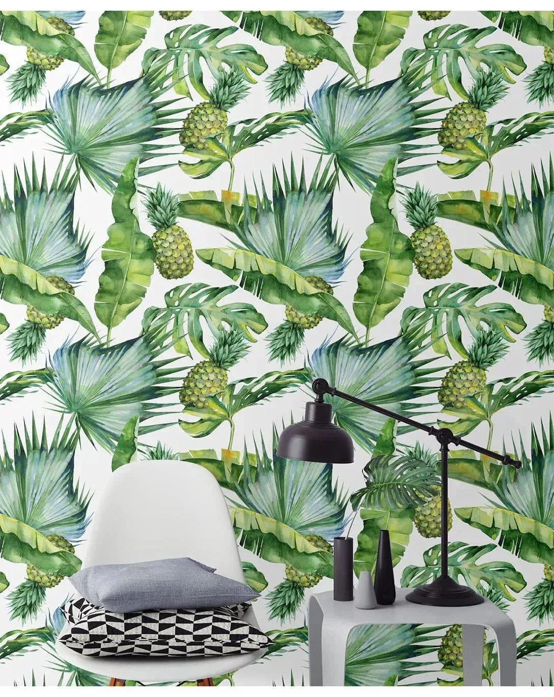 Tropical Palm Leaves and Pineapples Removable Wallpaper