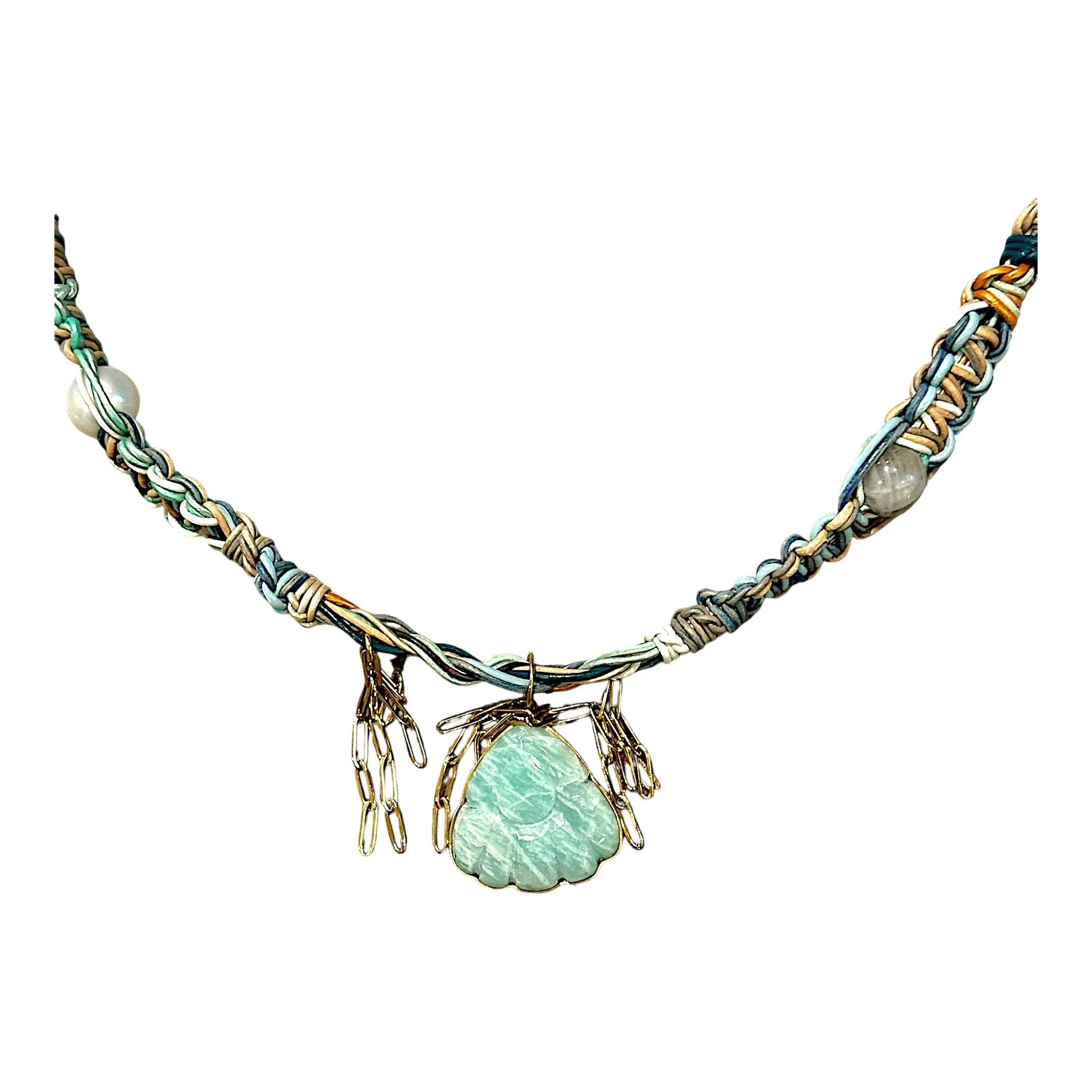 Tropical Seashell Leather Rockstar Necklace