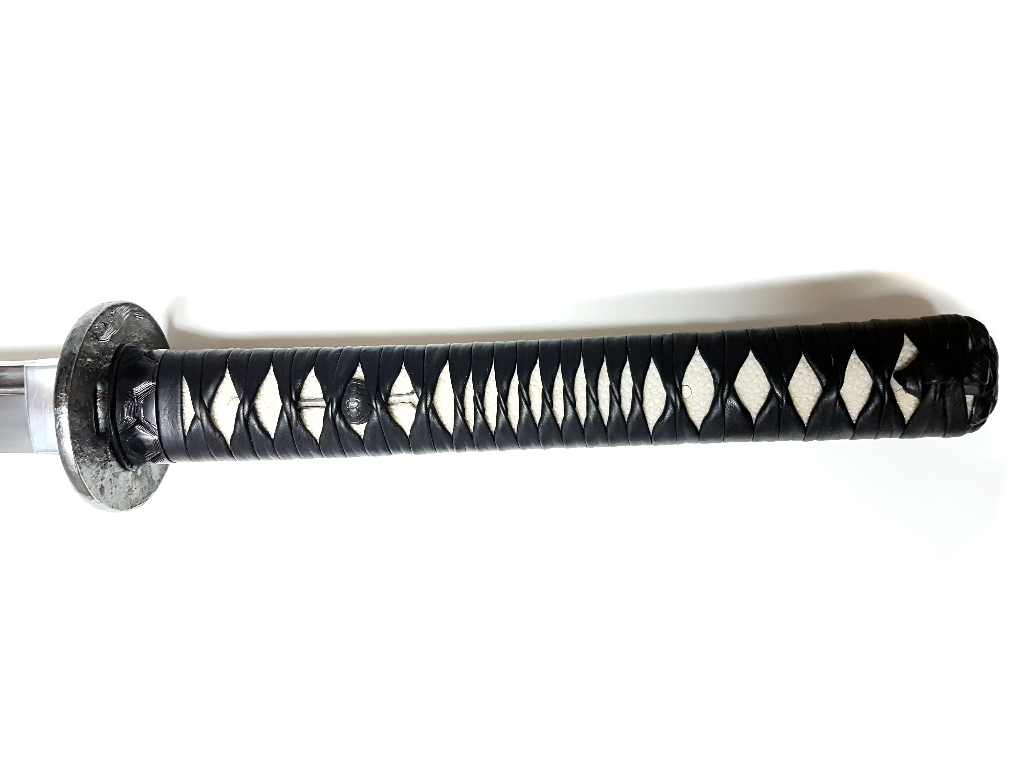 Turtle-themed katana with hand carved iron tsuba