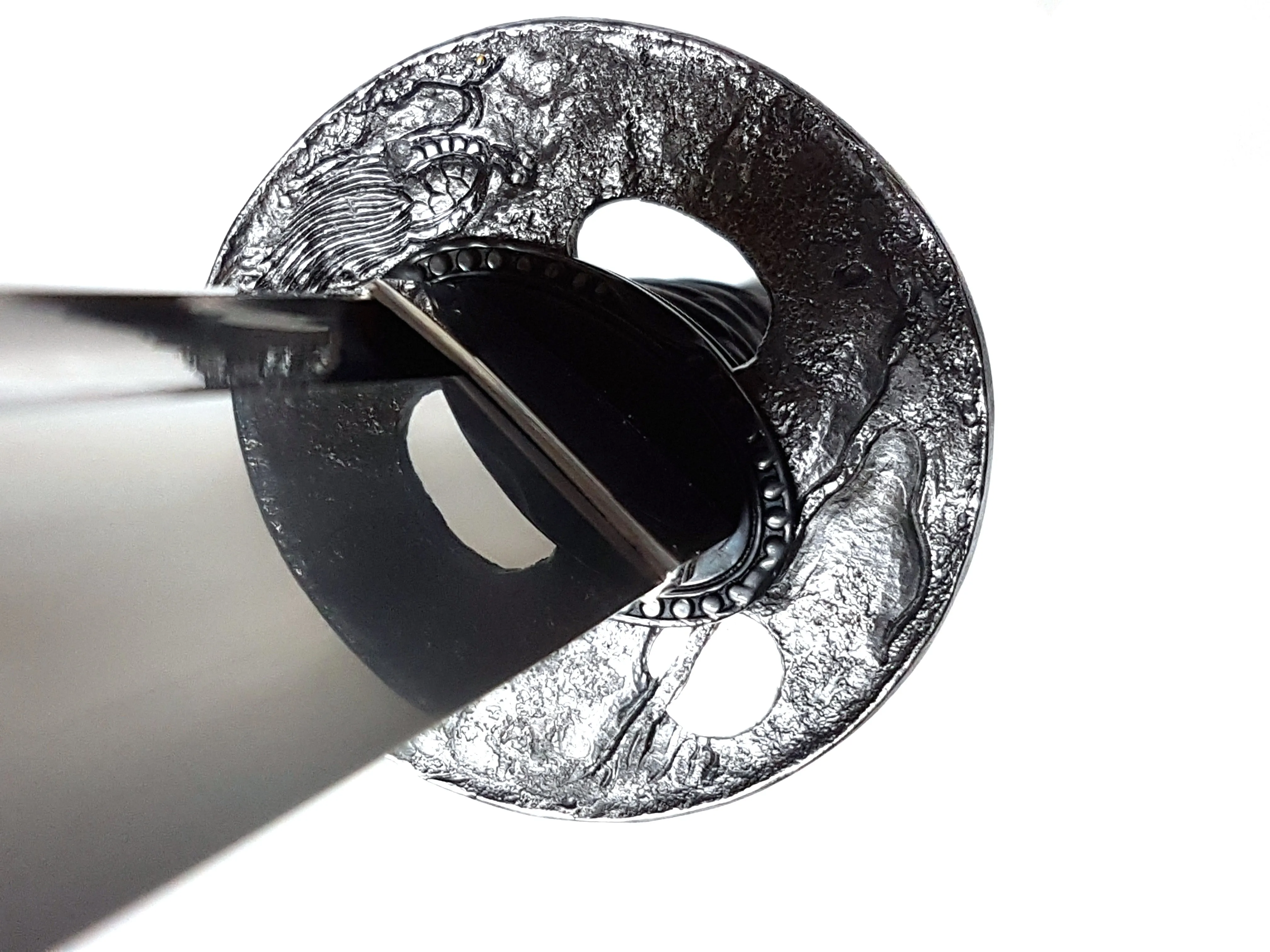Turtle-themed katana with hand carved iron tsuba