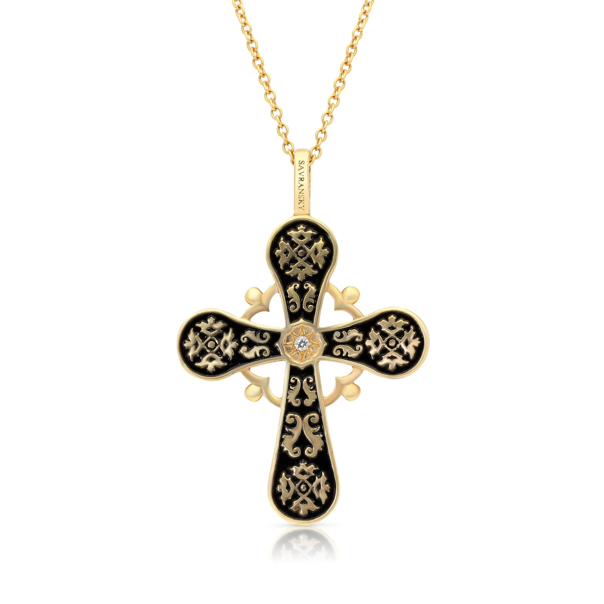 Two Sided Royal Eastern Orthodox Baptismal Cross Pendant - .45 Carat