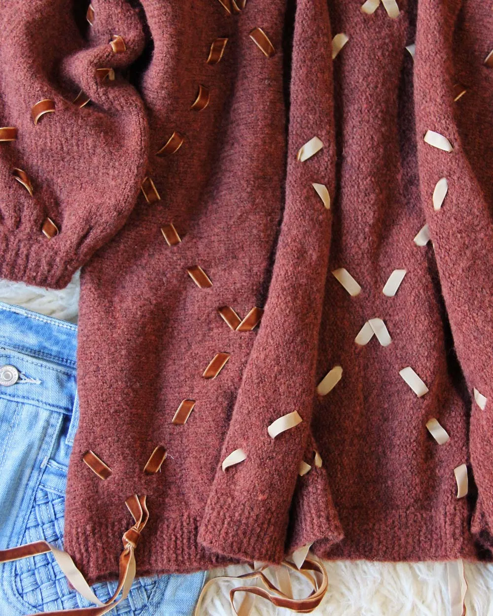 Velvet & Tie Sweater in Rusted Merlot