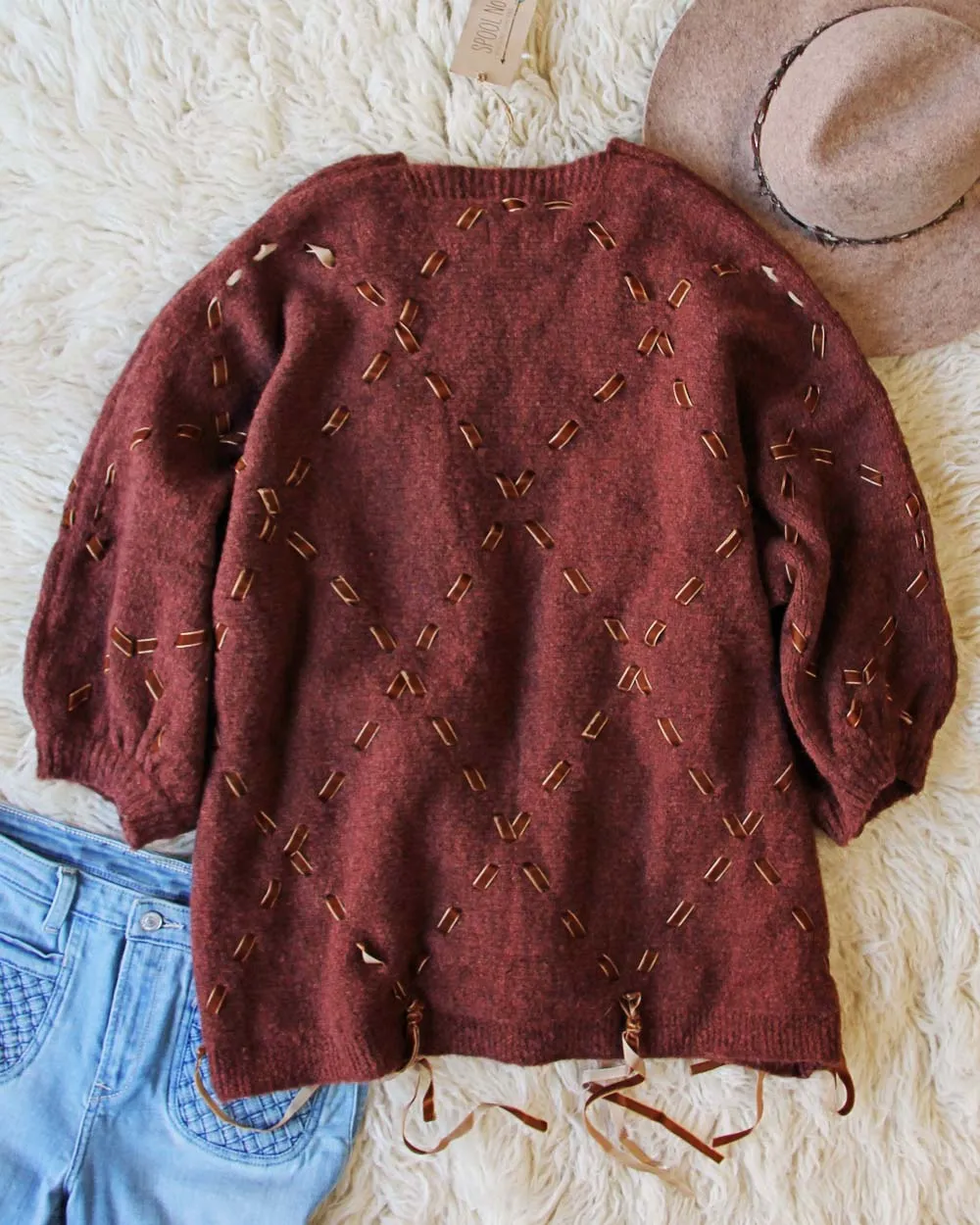 Velvet & Tie Sweater in Rusted Merlot