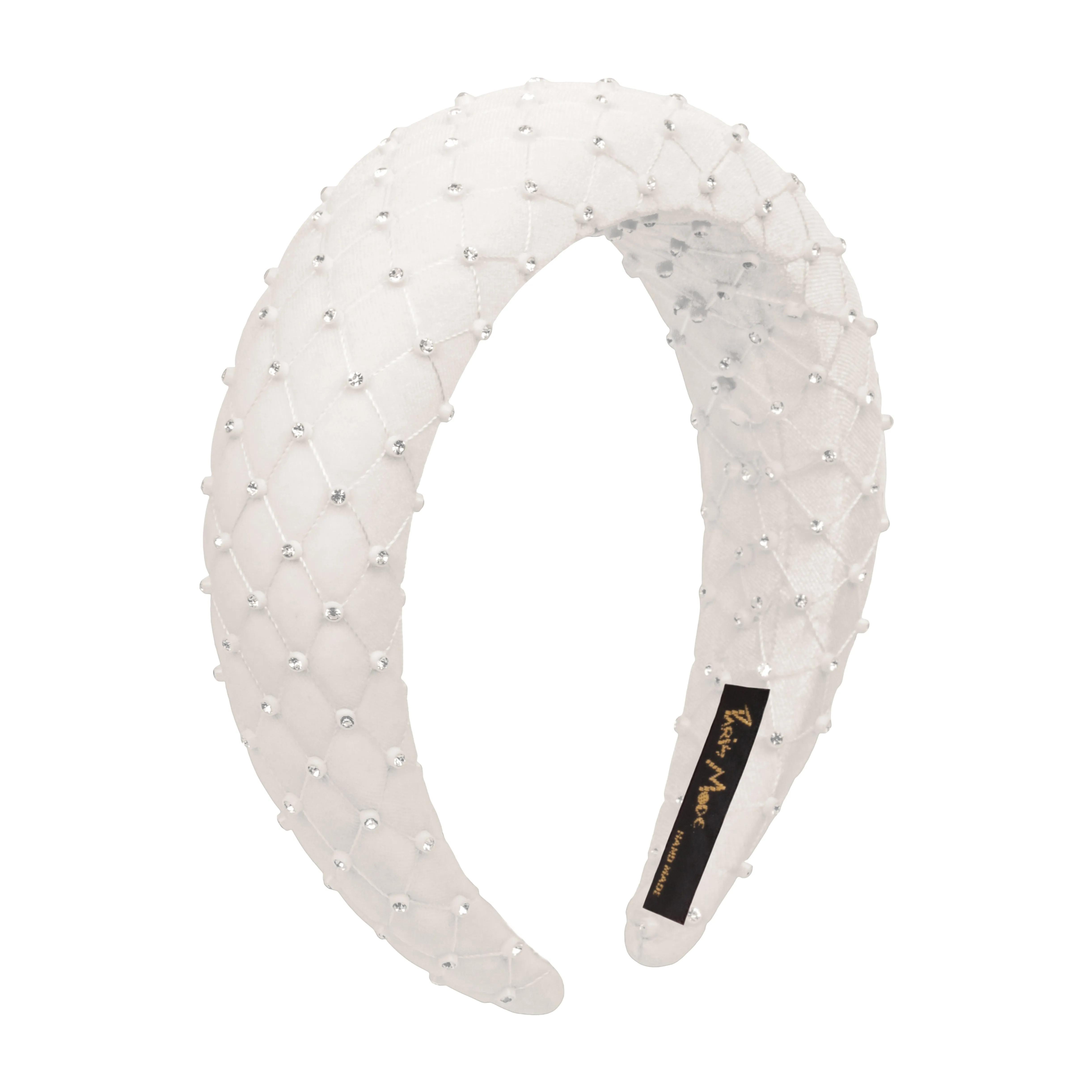 Velvet Crystal 4 cm Padded White Headband
