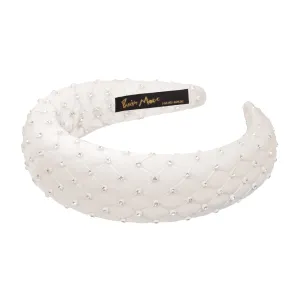 Velvet Crystal 4 cm Padded White Headband