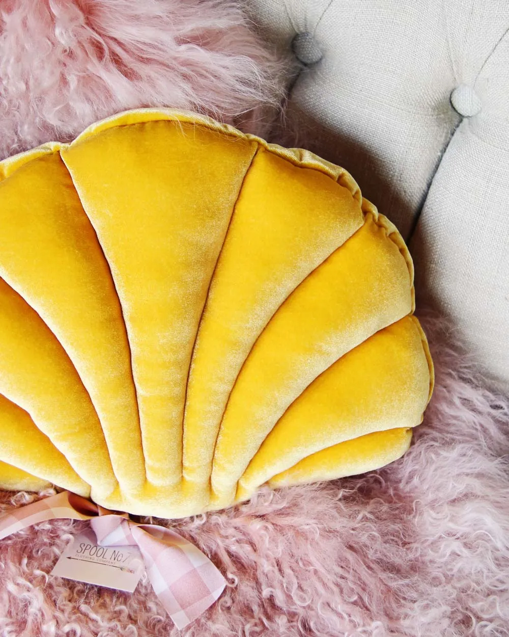 Velvet Shell Pillow in Mustard