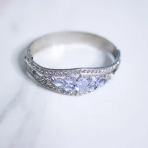 Vintage Art Deco Tanzanite Crystal and Rhinestone Hinged Bangle Bracelet