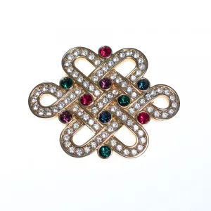Vintage Swarovski Bejeweled Royal Colors Crystal Knot Brooch