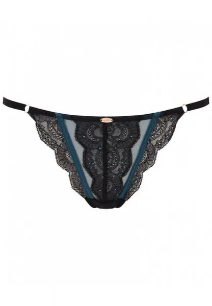 VIP Confession Strappy Thong - Black/Teal -