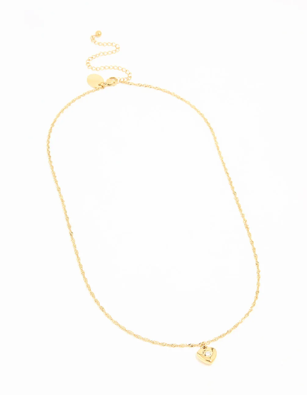 Waterproof Gold Plated Stainless Steel Cubic Zirconia Puffy Heart Necklace