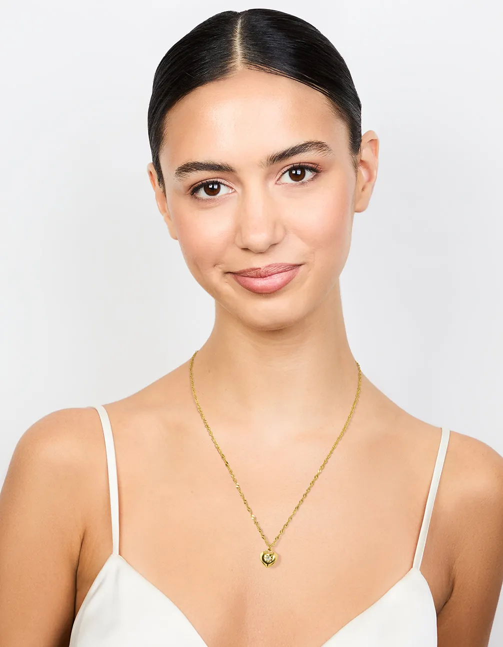 Waterproof Gold Plated Stainless Steel Cubic Zirconia Puffy Heart Necklace