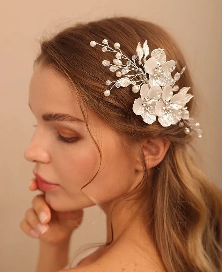 White Large Abalone Flower Petals Hairclip, Wedding Pearl Big Floral Hair Clip, Bridal Alligator Hairclip