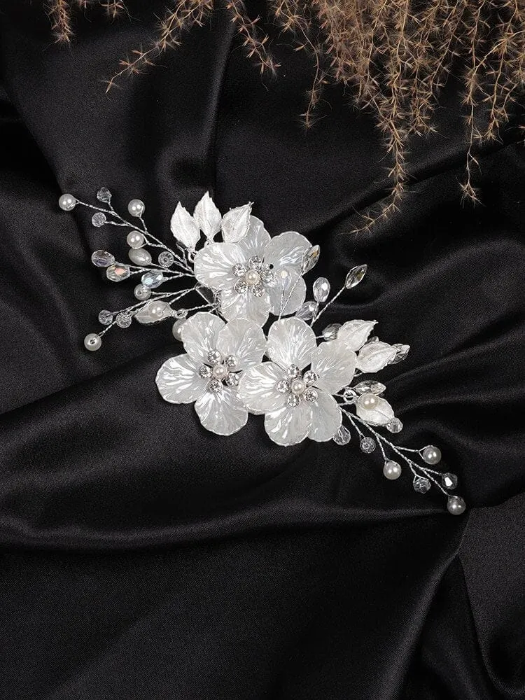 White Large Abalone Flower Petals Hairclip, Wedding Pearl Big Floral Hair Clip, Bridal Alligator Hairclip